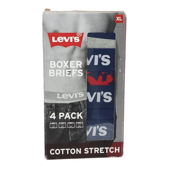 Levis Mens Boxer Briefs 4 Pack Cotton Stretch XL Navy & Gray Tag Free - Picture 6 of 6